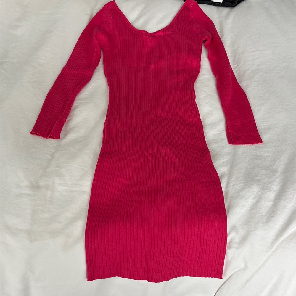Elegant Pink Ribbed Knit Maternity Dress Size Small